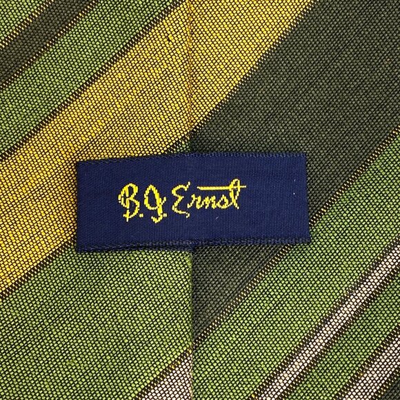 BJ Ernst Rare Collectible Vintage 1960's Green Yellow Striped Retro Neck Tie - Picture 2 of 9